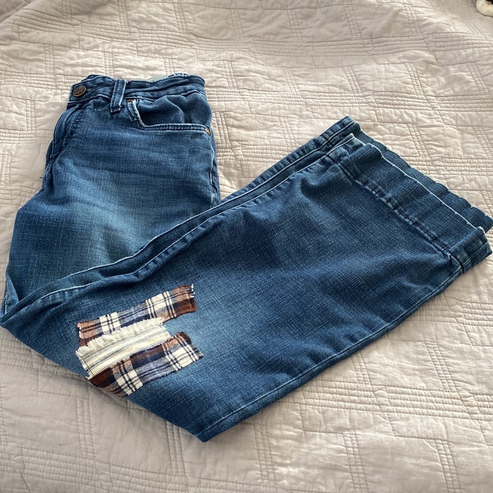 Wrangler Upcycled Jeans Flannel Patchwork Dungare… - image 3
